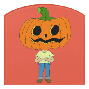 pumpkin head chibi boy door sign