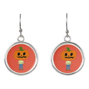 pumpkin head chibi boy earrings