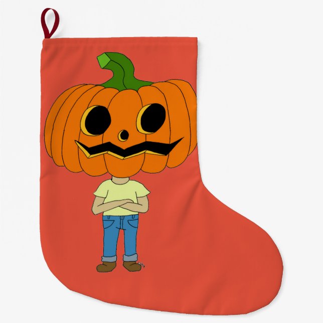 pumpkin head chibi boy  large christmas stocking (Front)