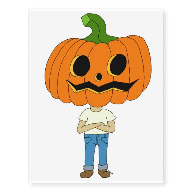 pumpkin head chibi boy  temporary tattoos (Front)