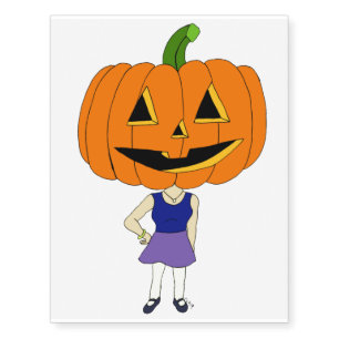 pumpkin head chibi girl button temporary tattoos