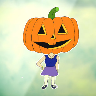 pumpkin head chibi girl button window cling