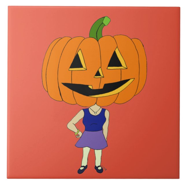 pumpkin head chibi girl    ceramic tile (Front)
