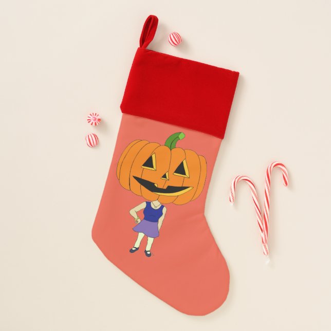 pumpkin head chibi girl  christmas stocking (Front)