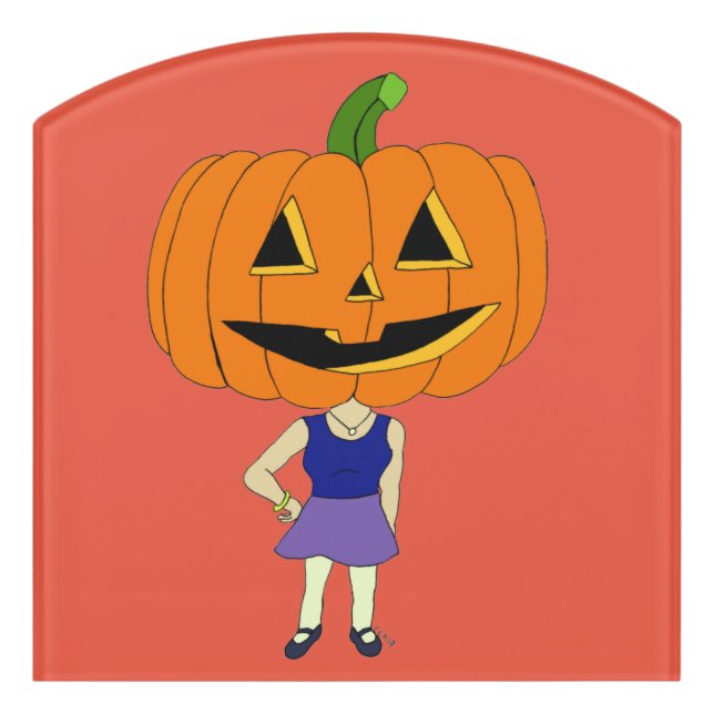 pumpkin head chibi girl   door sign (Contour Front)