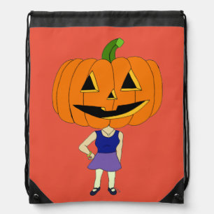pumpkin head chibi girl drawstring bag