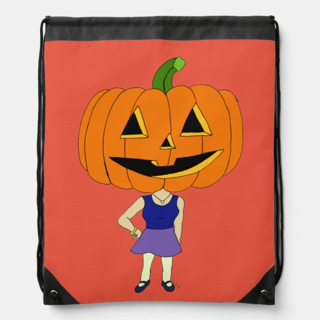 pumpkin head chibi girl  drawstring bag (Front)
