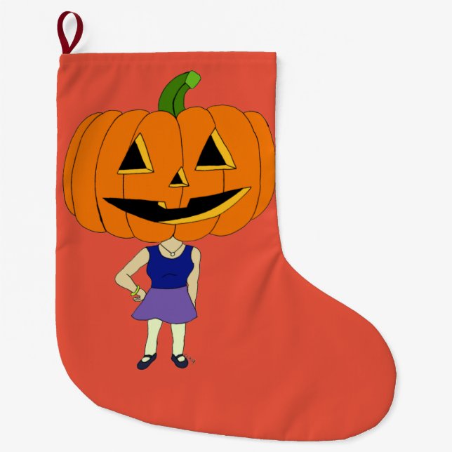 pumpkin head chibi girl  large christmas stocking (Front)