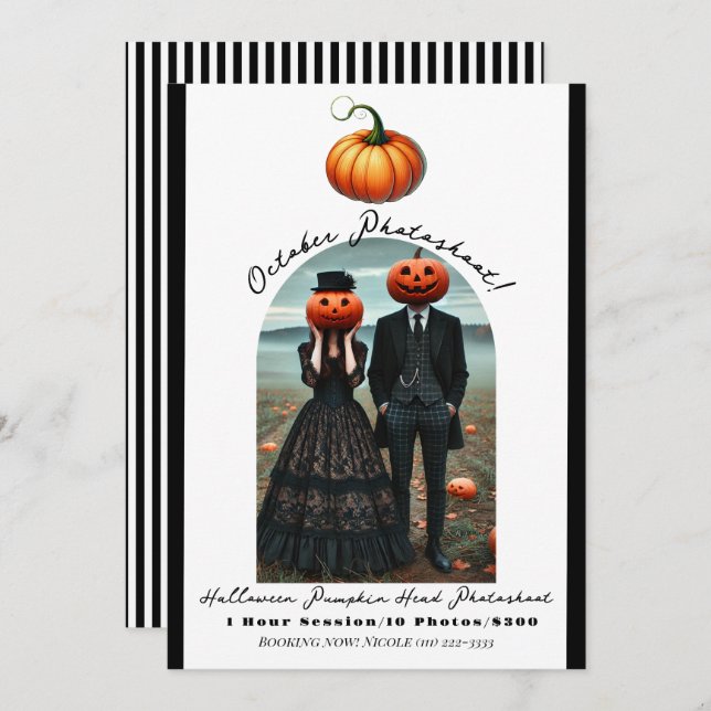Pumpkin Head Halloween Fall Photography Photo  Invitation (Front/Back)