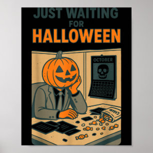 Pumpkin head office worker waiting for halloween poster