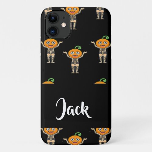 Pumpkin head on skeleton iPhone 11 case