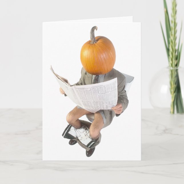 PUMPKIN HEAD ON TOILET greeting card (Front)