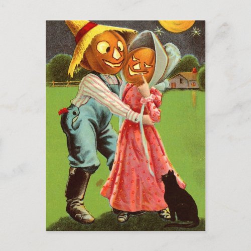 Pumpkin_Head Scarecrow Couple in Love Postcard