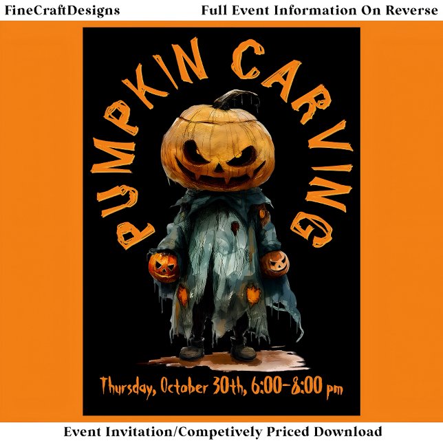 Pumpkin Head Scarecrow Spooky Carving Party Or C6 Invitation (Creator Uploaded)