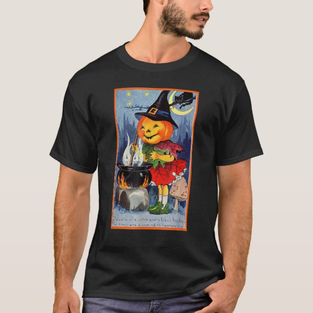 Pumpkin Head Witch Brewing Magic Potion Halloween  T-Shirt (Front)