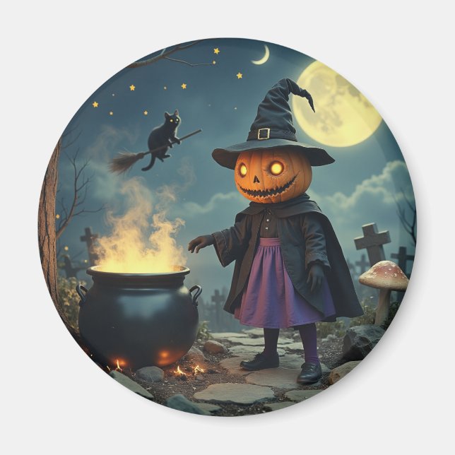 Pumpkin head witch  magnet (Front)