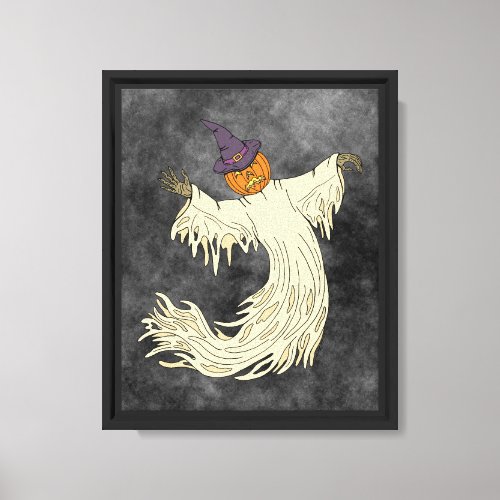 Pumpkin-Headed Ghost Halloween Art Canvas Print