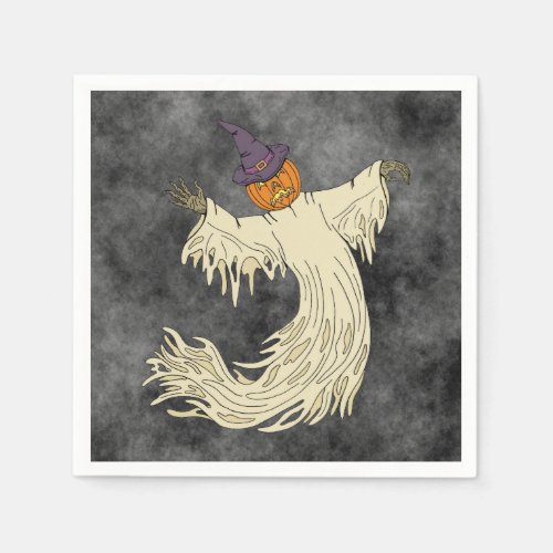 Pumpkin-Headed Ghost Halloween Art Napkins