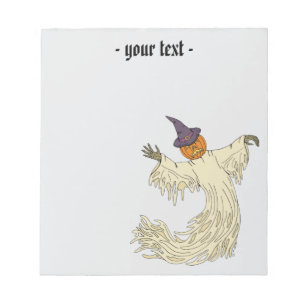 Pumpkin-Headed Ghost Halloween Art Notepad