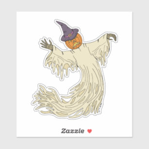 Pumpkin-Headed Ghost Halloween Art Sticker