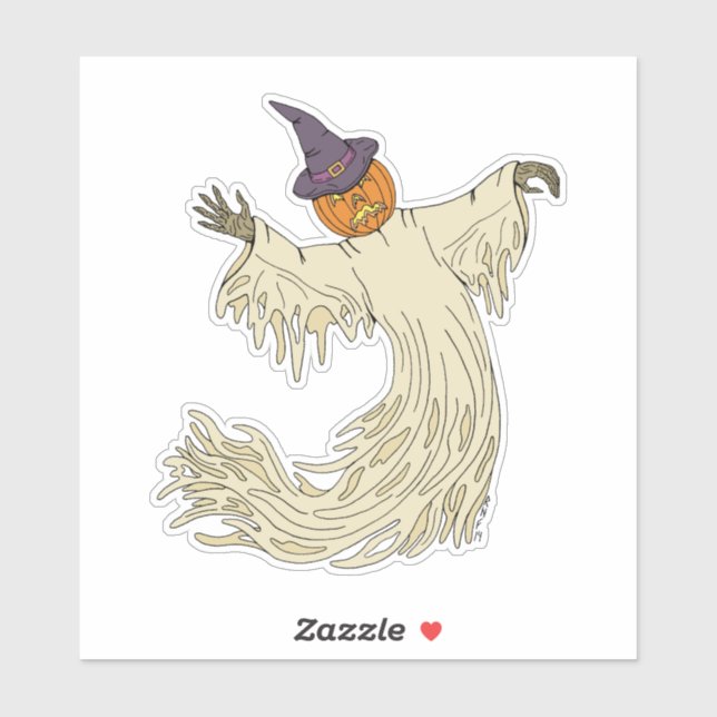 Pumpkin-Headed Ghost Halloween Art Sticker (Sheet)