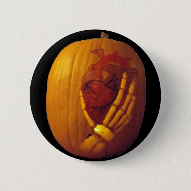Pumpkin, Heart in Skeleton Hand Button (Front)
