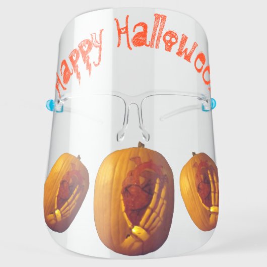 Pumpkin, Heart in Skeleton Hand Face Shield (Front)