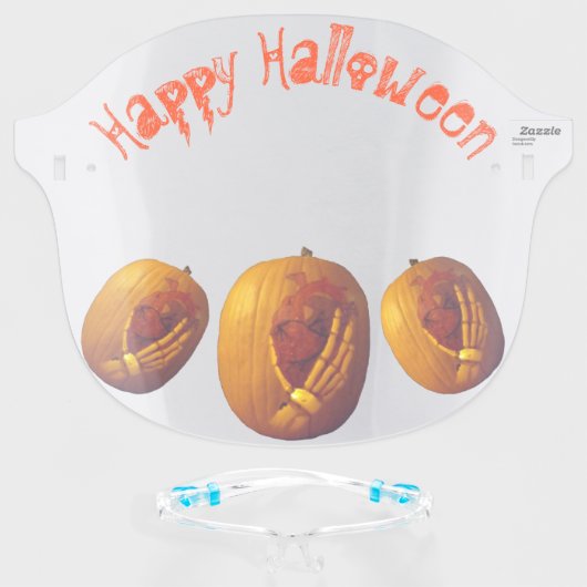 Pumpkin, Heart in Skeleton Hand Face Shield (Front w/Glasses)