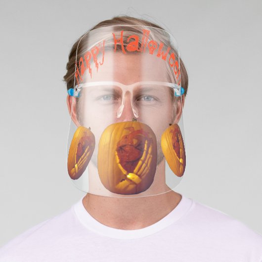Pumpkin, Heart in Skeleton Hand Face Shield (Insitu)