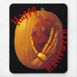 Pumpkin, Heart in Skeleton Hand Mouse Pad