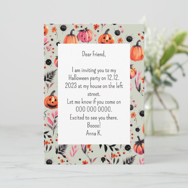 Pumpkin Helloween invitation (Standing Front)
