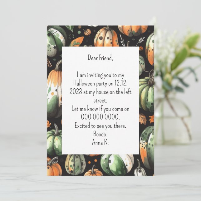 Pumpkin Helloween invitation (Standing Front)