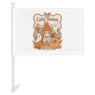 Pumpkin-highland Cow Ghost Halloween Car Flag