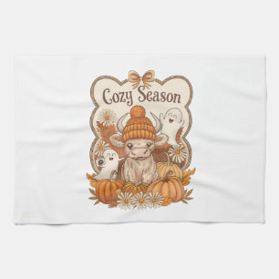 Pumpkin-highland Cow Ghost Halloween Kitchen Towel
