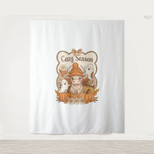 Pumpkin-highland Cow Ghost Halloween Tapestry