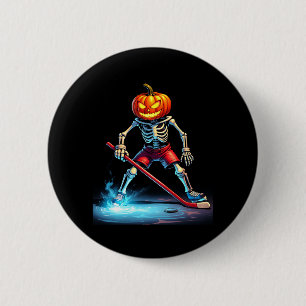 Pumpkin Hockey Skeleton Ice Hockey Halloween Button