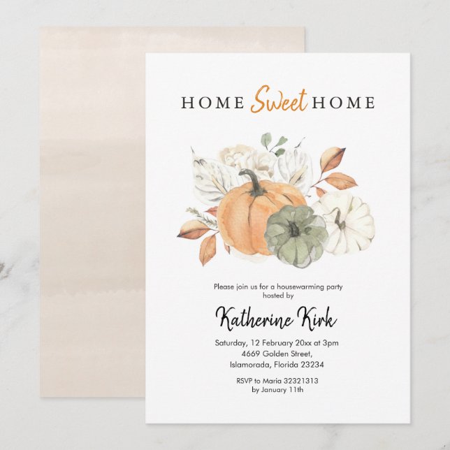 Pumpkin Home Sweet Home Housewarming Party Invitation (Front/Back)