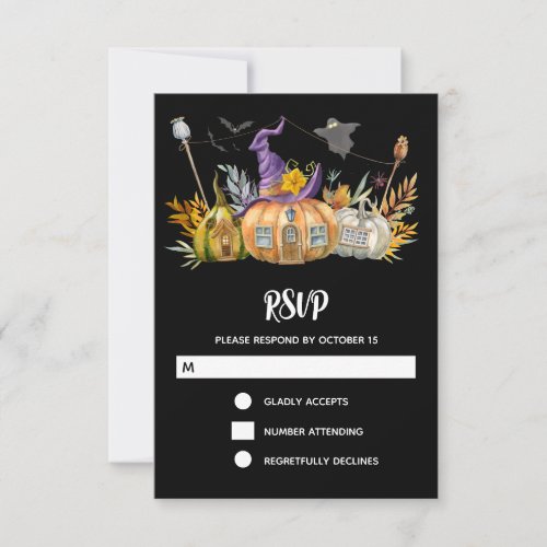 Pumpkin House with Ghost  Bats RSVP Card