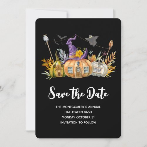 Pumpkin House with Ghost  Bats Save The Date