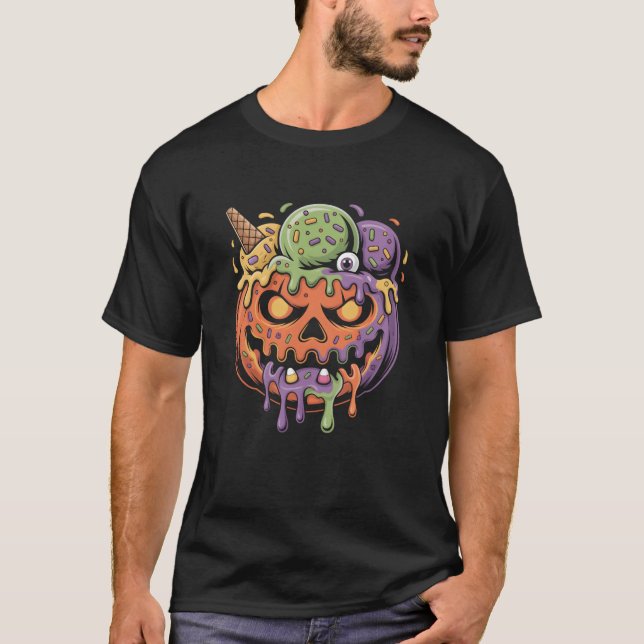 Pumpkin Ice Cream Monster Halloween Women Men T-Shirt (Front)