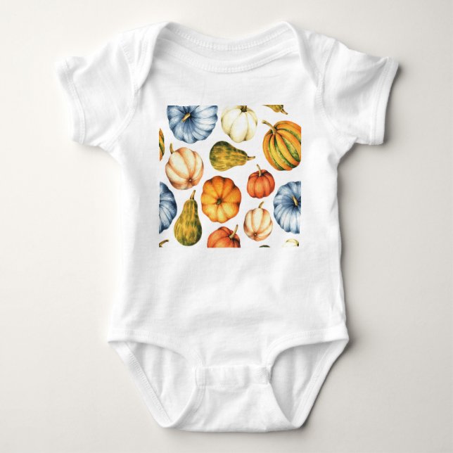 Pumpkin Illustration: Seamless Watercolor Pattern Baby Bodysuit (Front)