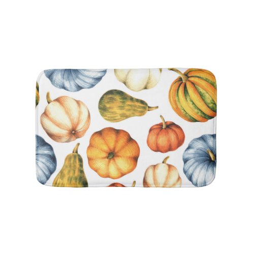 Pumpkin Illustration Seamless Watercolor Pattern Bath Mat