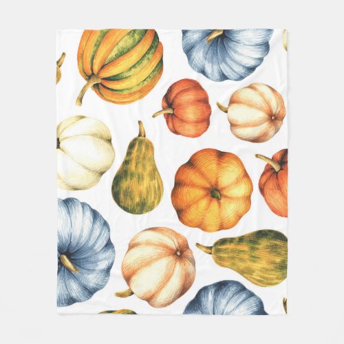 Pumpkin Illustration Seamless Watercolor Pattern Fleece Blanket