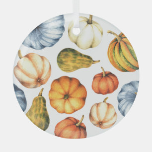 Pumpkin Illustration: Seamless Watercolor Pattern Glass Ornament