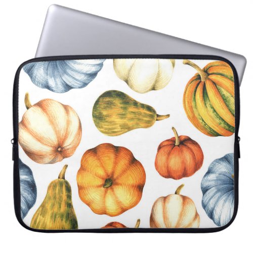 Pumpkin Illustration Seamless Watercolor Pattern Laptop Sleeve