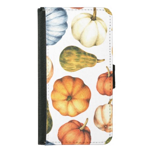 Pumpkin Illustration Seamless Watercolor Pattern Samsung Galaxy S5 Wallet Case