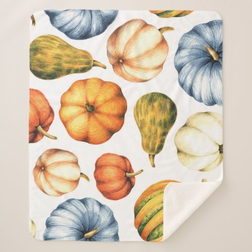 Pumpkin Illustration Seamless Watercolor Pattern Sherpa Blanket