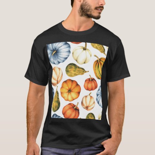 Pumpkin Illustration Seamless Watercolor Pattern T_Shirt