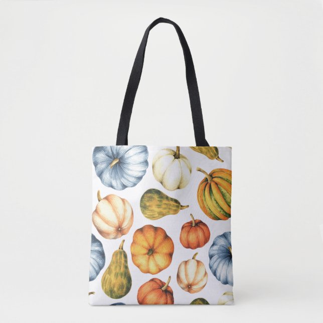 Pumpkin Illustration: Seamless Watercolor Pattern Tote Bag (Front)