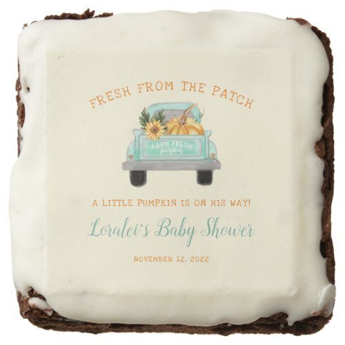 Pumpkin In Vintage Farm Truck Autumn Baby Shower Brownie